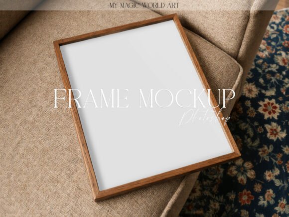 Download Cozy Wooden Frame Mockup on Sofa - Premium Resources